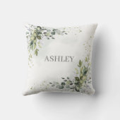 ほこりっぽいブルーモノグラム水彩緑の名前 クッション (裏面)