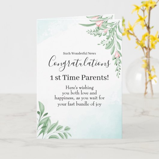 ほこりっぽいブルーユーカリ妊娠祝い カード (黄色い花)