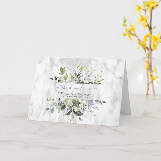 ほこりっぽいブルーユーカリ緑の多肉食ありがとう カード (黄色い花)