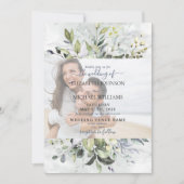 ほこりっぽいブルーユーカリ緑の大理石の写真 招待状 (正面)