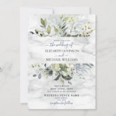 ほこりっぽいブルーユーカリ緑の大理石の写真 招待状 (正面)