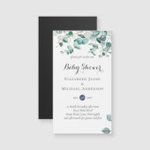 ほこりっぽいブルーユーカリ緑の赤ちゃんシャワー招待状 (正面/裏面)