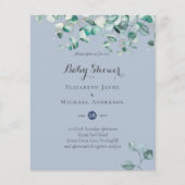 ほこりっぽいブルーユーカリ緑の赤ちゃんシャワー招待状 (正面)