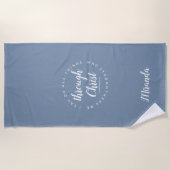 ほこりっぽいブルーヨガなら何でもできる ビーチタオル (正面)