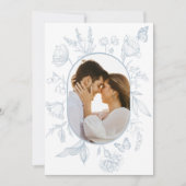 ほこりっぽいブルーラインアートフローラ蝶の写真 サンキューカード (正面)