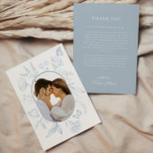 ほこりっぽいブルーラインアートフローラ蝶の写真 サンキューカード