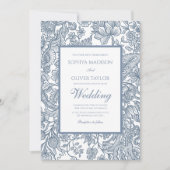 ほこりっぽいブルーラインアートワイルドフラワーズフローラ 招待状 (正面)