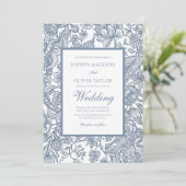 ほこりっぽいブルーラインアートワイルドフラワーズフローラ 招待状 (スタンド正面)