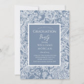 ほこりっぽいブルーラインアートワイルドフラワーズフローラ 招待状 (正面)