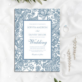 ほこりっぽいブルーラインアートワイルドフラワーズフローラ 招待状