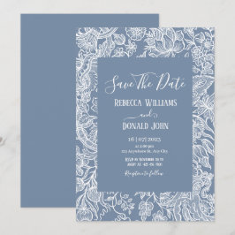 ほこりっぽいブルーラインアートワイルドフラワーズワイルドフラワーズフローラchinoiserie 招待状