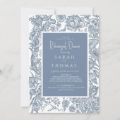 ほこりっぽいブルーラインアートワイルドフラワー 招待状 (正面)