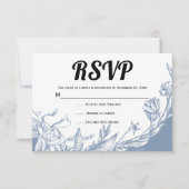 ほこりっぽいブルーラインアート花タイポグラフィフローラ 出欠カード (正面)