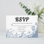 ほこりっぽいブルーラインアート花タイポグラフィフローラ 出欠カード (スタンド正面)