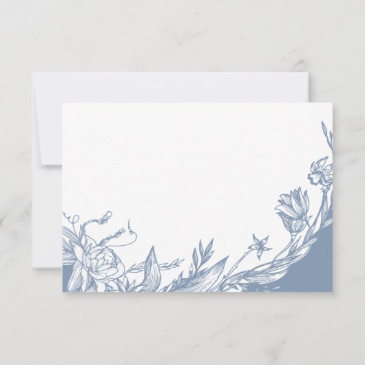 ほこりっぽいブルーラインアート花タイポグラフィフローラ 出欠カード (裏面)