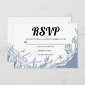 ほこりっぽいブルーラインアート花タイポグラフィフローラ 出欠カード (正面/裏面)