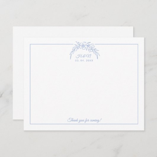 ほこりっぽいブルーリースカップルイニシャル縁ど文具 ノートカード (正面/裏面)