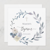 ほこりっぽいブルーリースバプテスマ招待状 招待状 (正面/裏面)