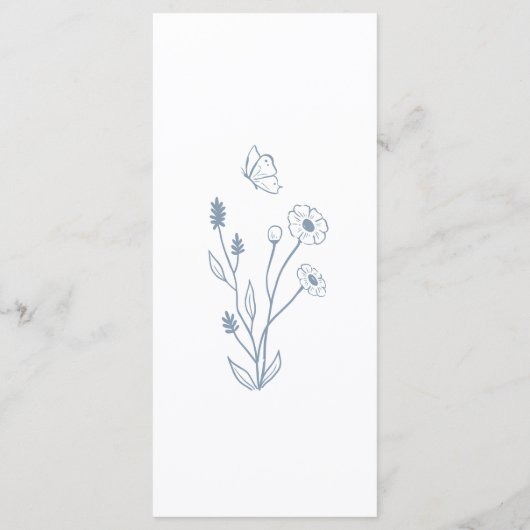 ほこりっぽいブルーワイルドフラワーと蝶のメニューカード メニュー (裏面)