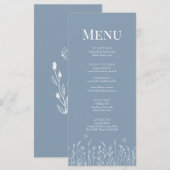 ほこりっぽいブルーワイルドフラワーと蝶のメニューカード メニュー (正面/裏面)
