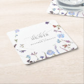 ほこりっぽいブルーワイルドフラワーウォーターブライダルシャワー スクエアペーパーコースター (アングル)