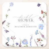ほこりっぽいブルーワイルドフラワーウォーターブライダルシャワー スクエアペーパーコースター (正面)