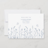 ほこりっぽいブルーワイルドフラワーズとバターファイルRSVPカード サンキューカード (裏面)