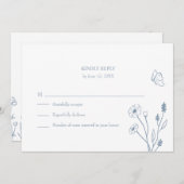 ほこりっぽいブルーワイルドフラワーズとバターファイルRSVPカード 招待状 (正面/裏面)