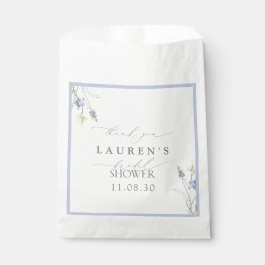 ほこりっぽいブルーワイルドフラワーブライダルシャワーありがとう フェイバーバッグ (正面)
