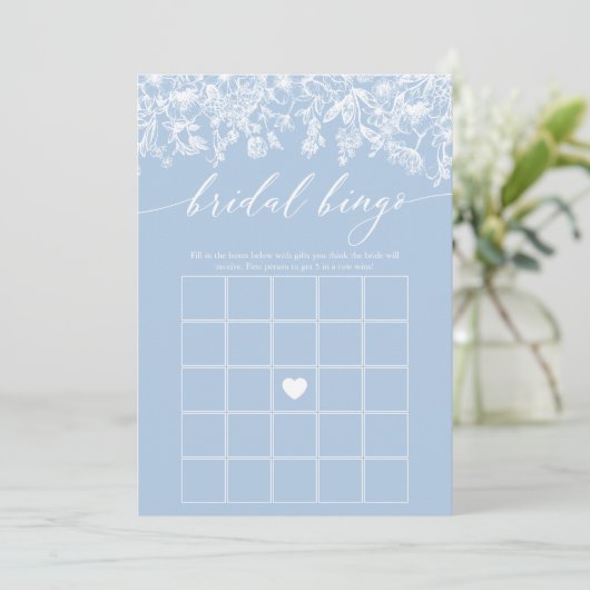 ほこりっぽいブルーワイルドフラワーブライダルシャワービンゴゲーム 招待状 (スタンド正面)