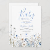 ほこりっぽいブルーワイルドフラワーベビーイン開花ベビーシャワー 招待状 (正面/裏面)
