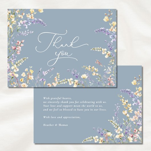 ほこりっぽいブルーワイルドフラワーベビーシャワー サンキューカード