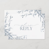 ほこりっぽいブルーワイルドフラワー書道結婚式RSVP 出欠カード (正面/裏面)