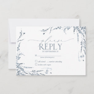 ほこりっぽいブルーワイルドフラワー書道結婚式RSVP 出欠カード