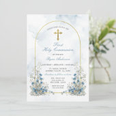 ほこりっぽいブルーワイルドフラワー最初の聖餐式 招待状 (スタンド正面)