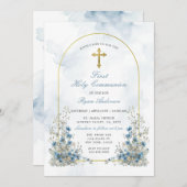 ほこりっぽいブルーワイルドフラワー最初の聖餐式 招待状 (正面/裏面)