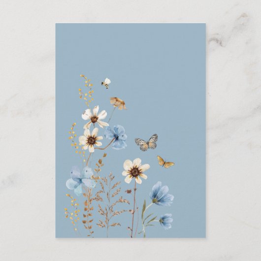 ほこりっぽいブルーワイルドフラワー牧草地男の赤ちゃん エンクロージャーカード (裏面)