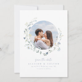 ほこりっぽいブルーワイルドフラワー素朴ボホカップルの写真 セーブザデート