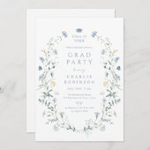 ほこりっぽいブルーワイルドフラワー素朴ボホ卒業 招待状 (正面/裏面)