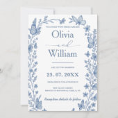 ほこりっぽいブルーワイルドフラワー結婚の写真 招待状 (正面)