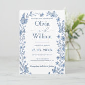 ほこりっぽいブルーワイルドフラワー結婚の写真 招待状 (スタンド正面)