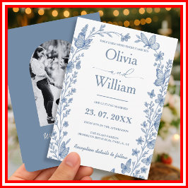 ほこりっぽいブルーワイルドフラワー結婚の写真 招待状