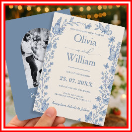 ほこりっぽいブルーワイルドフラワー結婚の写真 招待状