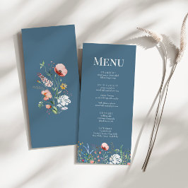 ほこりっぽいブルーワイルドフラワー結婚の牧草地のメニューカード メニュー