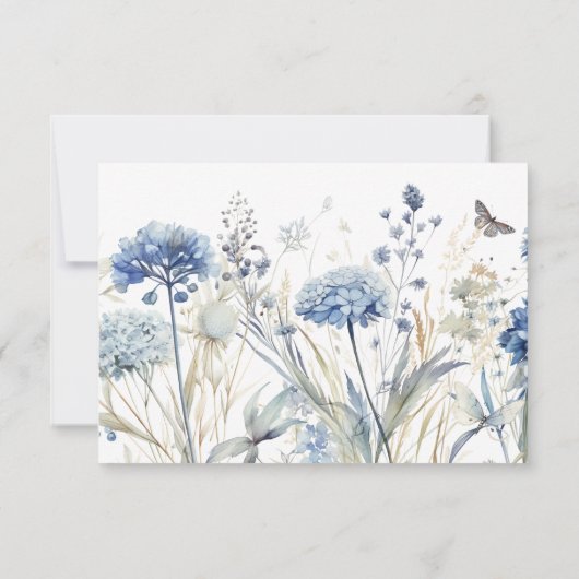 ほこりっぽいブルーワイルドフラワーRSVP応答カード 出欠カード (裏面)