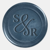 ほこりっぽいブルーワックスシールのイニシャル ラウンドシール (正面)