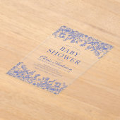 ほこりっぽいブルーヴィンテージフローラチノイスリー赤ちゃんシャワー アクリル招待状 (レイダウン)