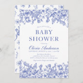 ほこりっぽいブルーヴィンテージフローラチノイスリー赤ちゃんシャワー 招待状 (正面/裏面)