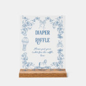 ほこりっぽいブルーヴィンテージフローラベビーシャワーおむつ アクリルサイン (正面)