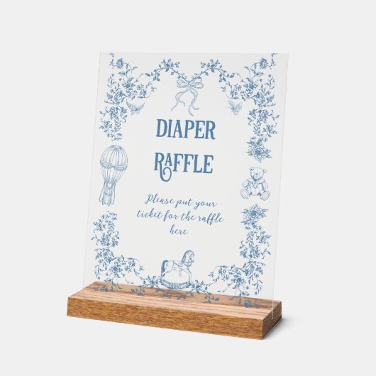 ほこりっぽいブルーヴィンテージフローラベビーシャワーおむつ アクリルサイン (傾斜)